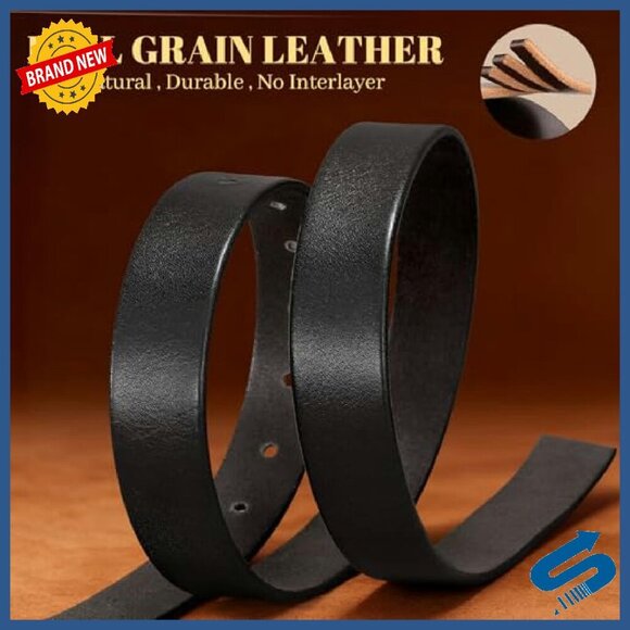 Full Grain Leather Belt with Gold Buckle, 9-Hole Adjustable, 1.1\